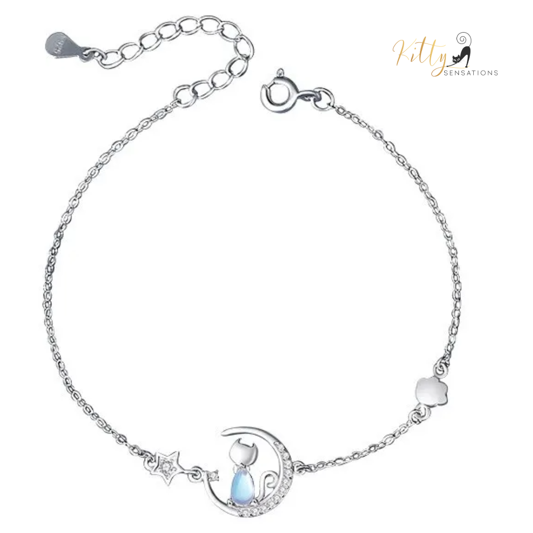 Blue Crystal Moon Kitty Bracelet in Solid 925 Sterling Silver (Adjustable Length) ($80.77): https://www.kittysensations.com/products/blue-crystal-moon-kitty-bracelet-in-solid-925-sterling-silver-adjustable-length