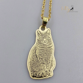 KittySensations™ Custom Cat Necklace with Personal Engraving in Solid 925 Sterling Silver or Gold / Rose Gold Plated Titanium ($59.95)