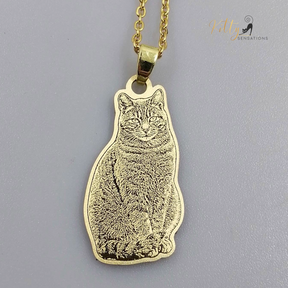 KittySensations™ Custom Cat Necklace with Personal Engraving in Solid 925 Sterling Silver or Gold / Rose Gold Plated Titanium ($59.95)