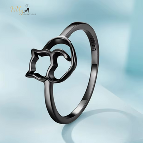 Cat Heart Ring in Solid 925 Sterling Silver (Black Gold Plated)