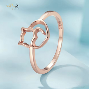 Cat Heart Ring in Solid 925 Sterling Silver (Rose Gold Plated)