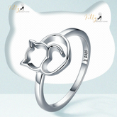 Cat Heart Ring in Solid 925 Sterling Silver (Platinum Plated)