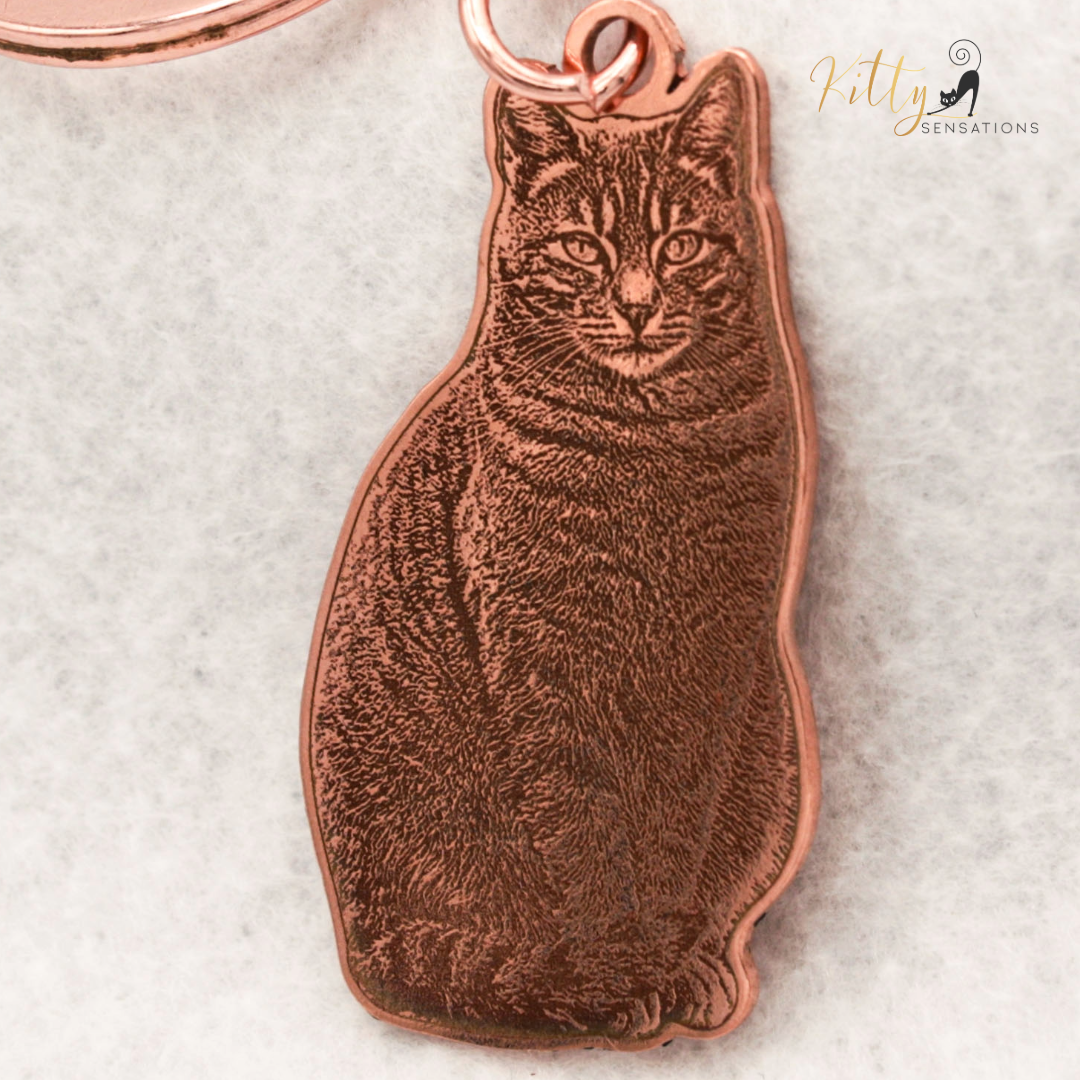 KittySensations™ Custom Cat Keychain with Personal Engraving in Solid 925 Sterling Silver or Gold / Rose Gold Plated Titanium ($59.95)