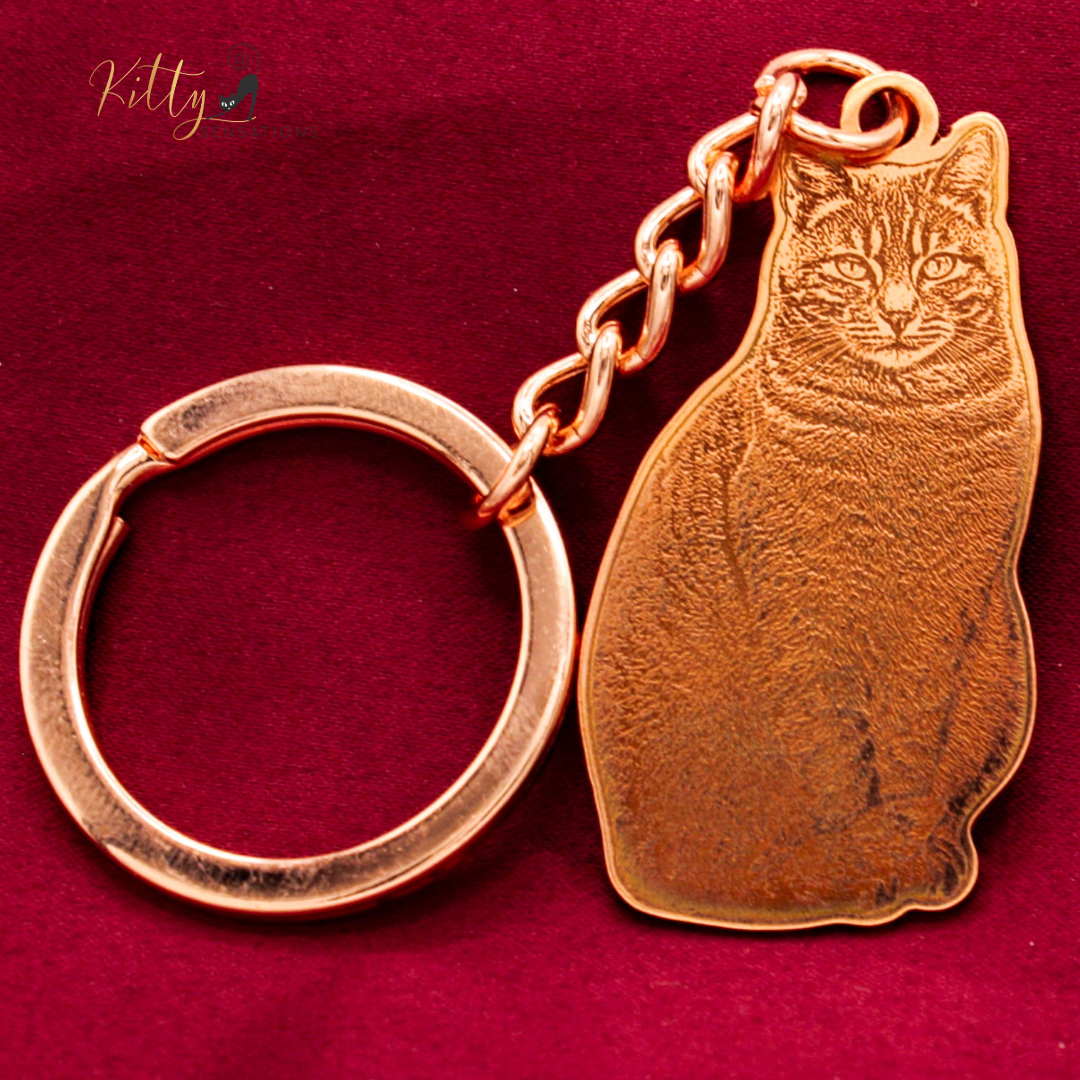 KittySensations™ Custom Cat Keychain with Personal Engraving in Solid 925 Sterling Silver or Gold / Rose Gold Plated Titanium ($59.95)