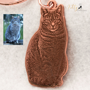 KittySensations™ Custom Cat Keychain with Personal Engraving in Solid 925 Sterling Silver or Gold / Rose Gold Plated Titanium ($59.95)