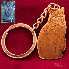 KittySensations™ Custom Cat Keychain with Personal Engraving in Solid 925 Sterling Silver or Gold / Rose Gold Plated Titanium ($59.95)