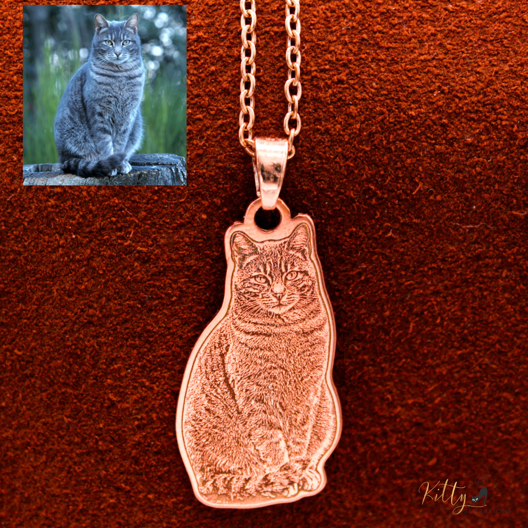 KittySensations™ Custom Cat Necklace with Personal Engraving in Solid 925 Sterling Silver or Gold / Rose Gold Plated Titanium ($59.95)