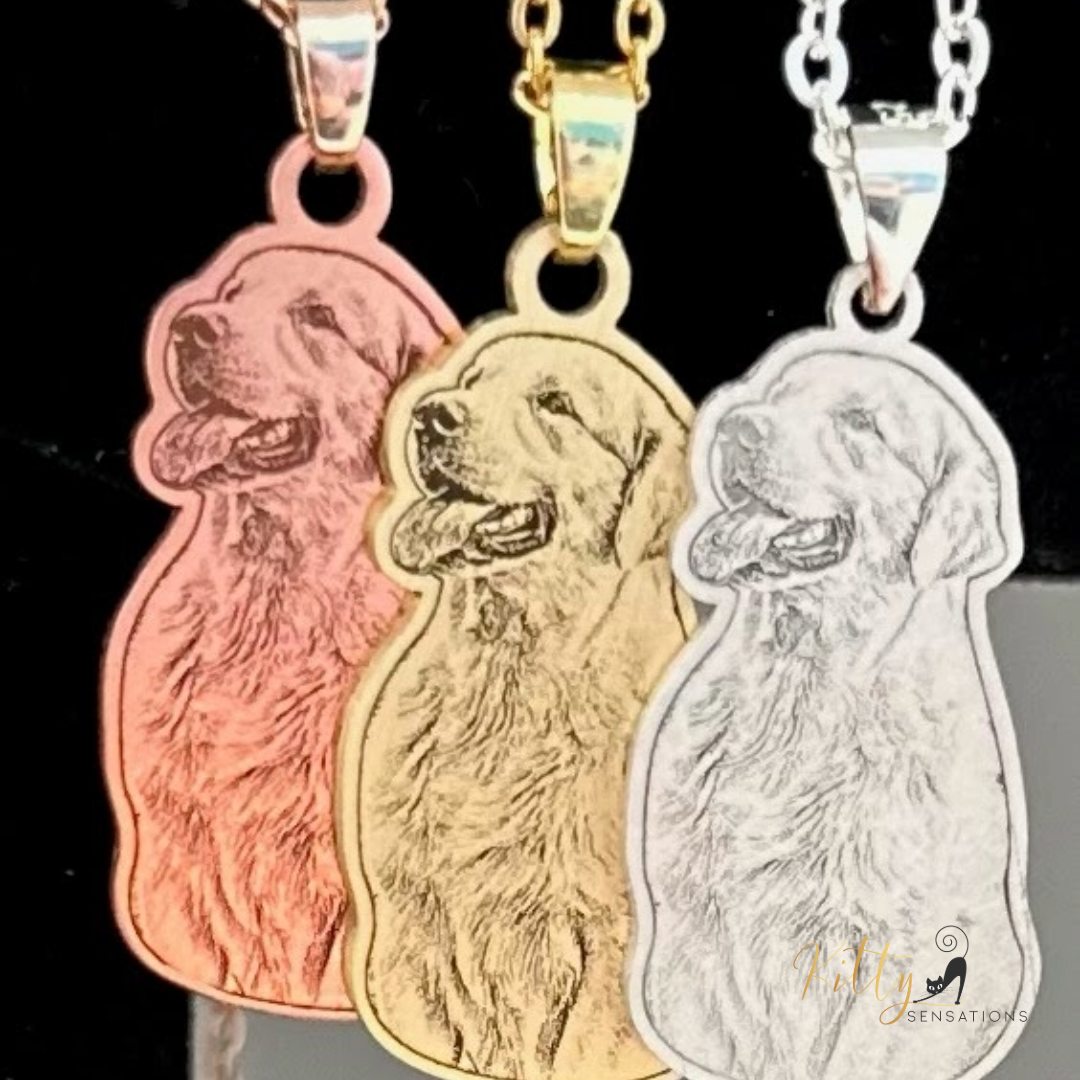 Personalized Dog Necklace with Engraving in Solid 925 Sterling Silver or Gold/Rose Gold plated Titanium - Your Choice ($59.95)