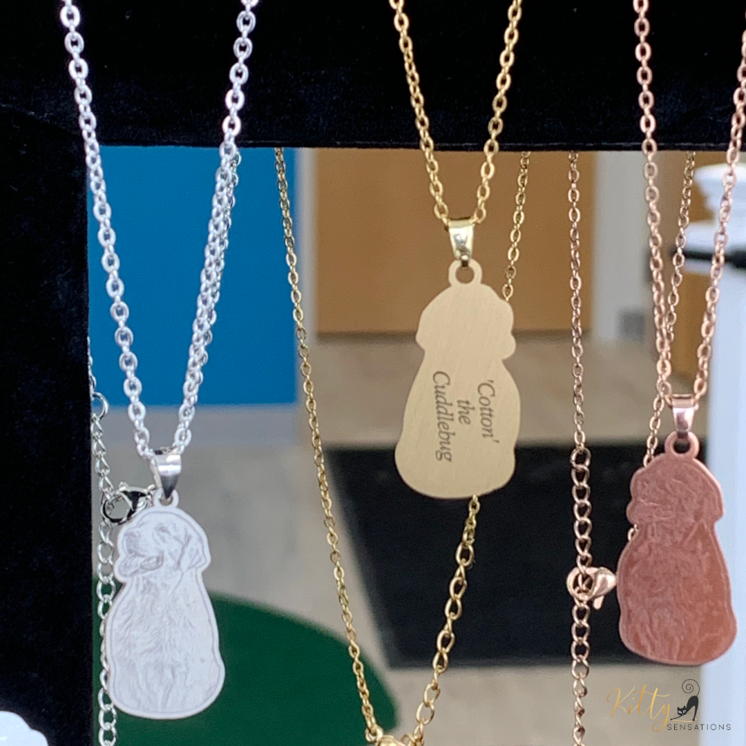 Personalized Dog Necklace with Engraving in Solid 925 Sterling Silver or Gold/Rose Gold plated Titanium - Your Choice ($59.95)