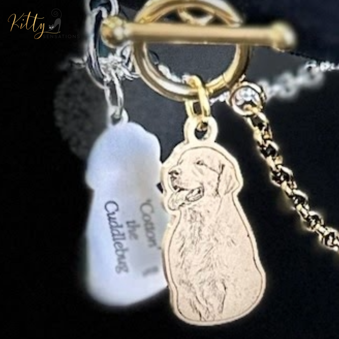 KittySensations™ Custom Dog Charm Bracelet with Personal Engraving in Solid 925 Sterling Silver or Gold Plated Titanium - Your Choice! ($59.95)