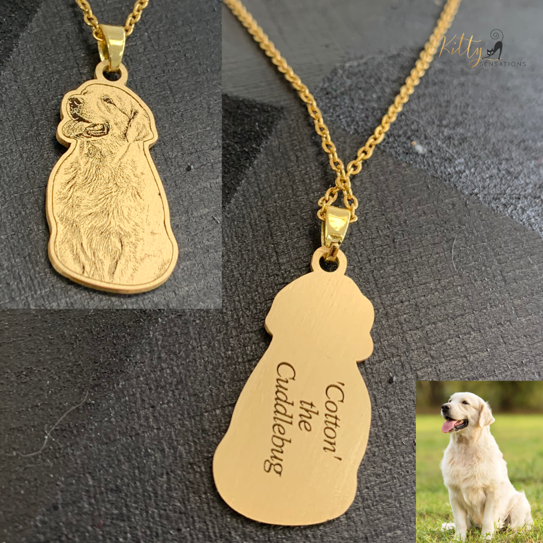 Personalized Dog Necklace with Engraving in Solid 925 Sterling Silver or Gold/Rose Gold plated Titanium - Your Choice ($59.95)