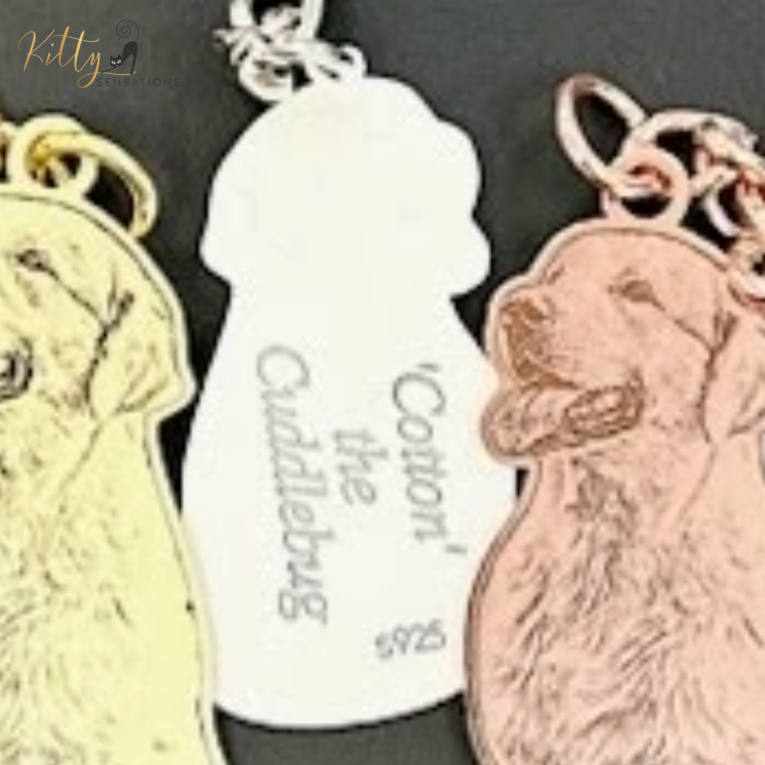 KittySensations™ Custom Dog Keychain with Personal Engraving in Solid 925 Sterling Silver or Gold Plated Titanium or Rose Gold Plated Titanium ($59.95)