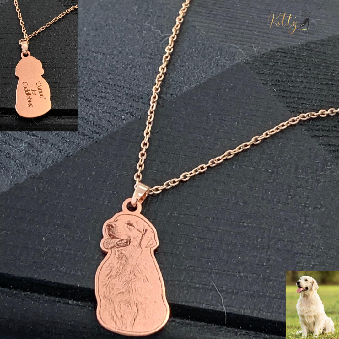 Personalized Dog Necklace with Engraving in Solid 925 Sterling Silver or Gold/Rose Gold plated Titanium - Your Choice ($59.95)