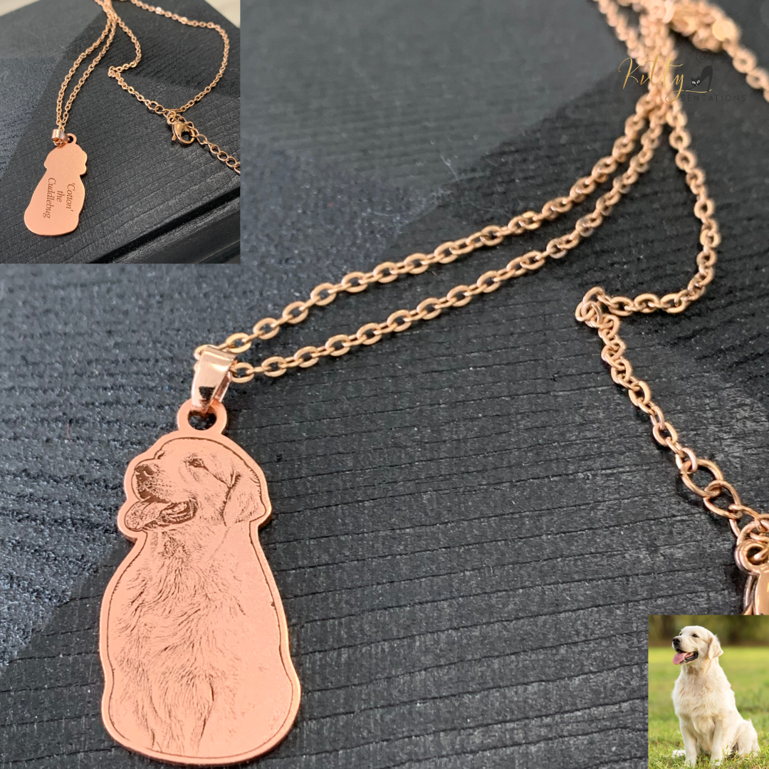 Personalized Dog Necklace with Engraving in Solid 925 Sterling Silver or Gold/Rose Gold plated Titanium - Your Choice ($59.95)