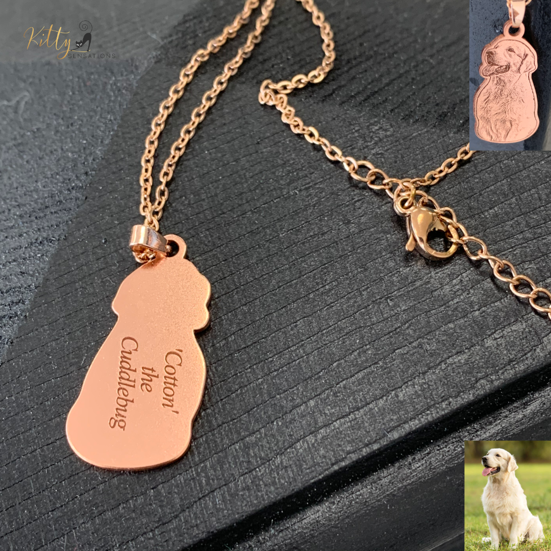 Personalized Dog Necklace with Engraving in Solid 925 Sterling Silver or Gold/Rose Gold plated Titanium - Your Choice ($59.95)