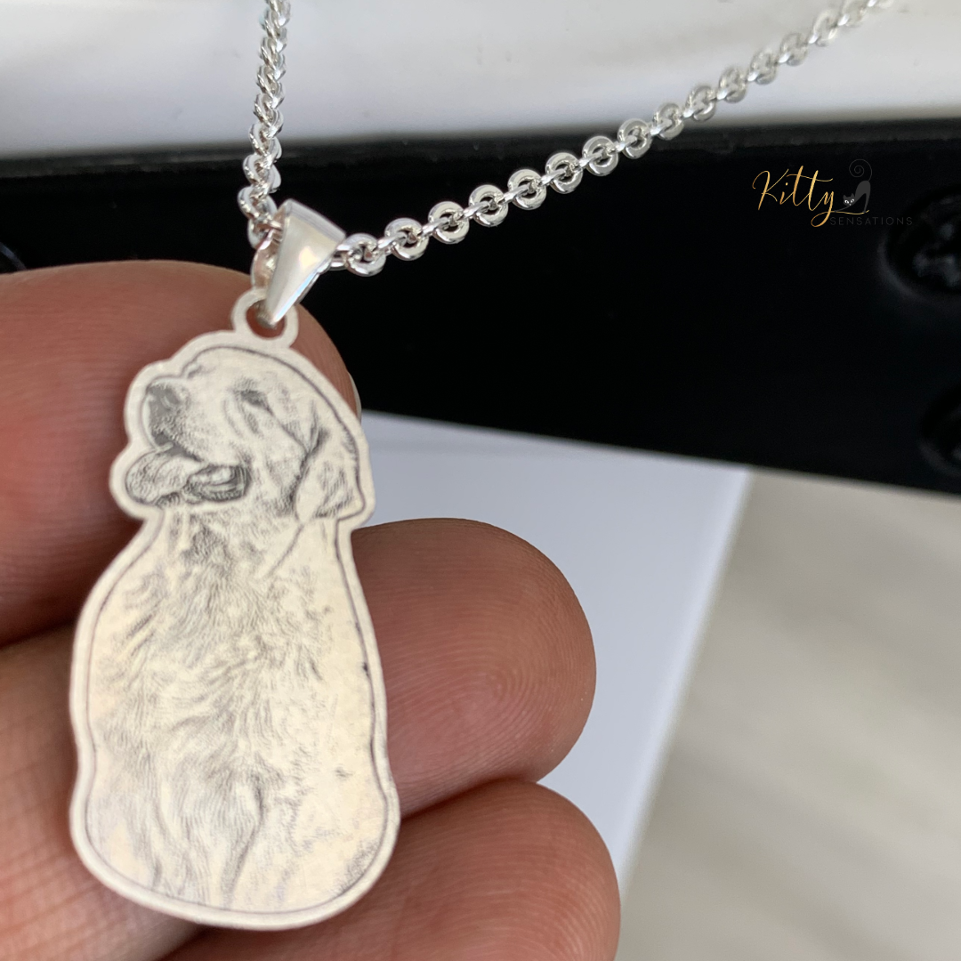 Personalized Dog Necklace with Engraving in Solid 925 Sterling Silver or Gold/Rose Gold plated Titanium - Your Choice ($59.95)