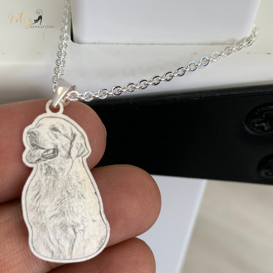 Personalized Dog Necklace with Engraving in Solid 925 Sterling Silver or Gold/Rose Gold plated Titanium - Your Choice ($59.95)