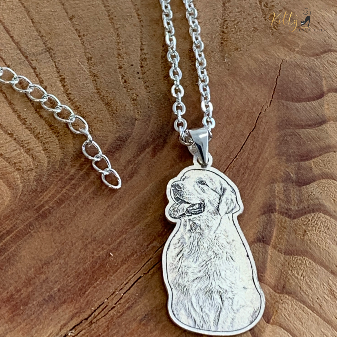 Personalized Dog Necklace with Engraving in Solid 925 Sterling Silver or Gold/Rose Gold plated Titanium - Your Choice ($59.95)