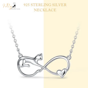 Infinite Love Cat Necklace in Solid 925 Sterling Silver - 18K Rhodium Plated, Heirloom Quality