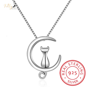 cat moon necklace in sterling silver