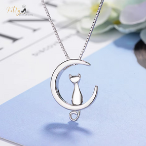 cat moon necklace in sterling silver