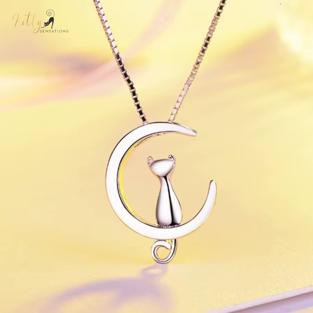 cat moon necklace in sterling silver