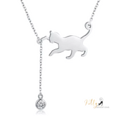 Playful Cat Necklace in Solid 925 Sterling Silver and Zircon - available in silver, gold, and rose gold finishes for $52.04