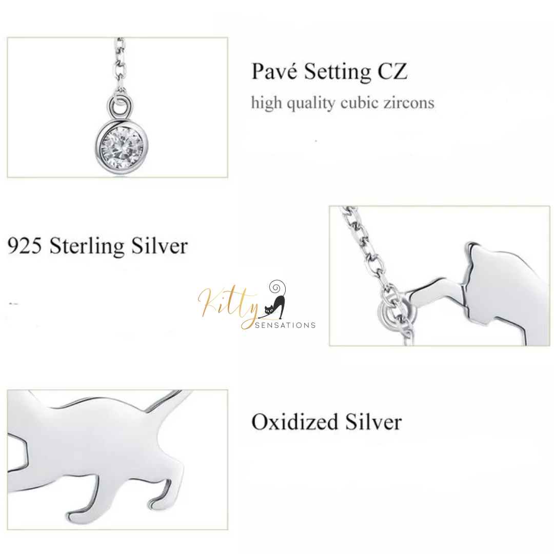 Playful Cat Necklace in Solid 925 Sterling Silver and Zircon - available in silver, gold, and rose gold finishes for $52.04