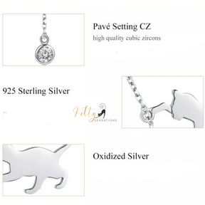 Playful Cat Necklace in Solid 925 Sterling Silver and Zircon - available in silver, gold, and rose gold finishes for $52.04