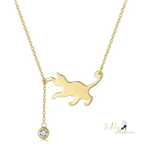 Playful Cat Necklace in Solid 925 Sterling Silver and Zircon - available in silver, gold, and rose gold finishes for $52.04