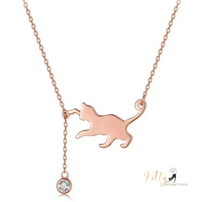 Playful Cat Necklace in Solid 925 Sterling Silver and Zircon - available in silver, gold, and rose gold finishes for $52.04