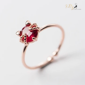 Ruby Red Cat Ring in Solid 925 Sterling Silver (Rose Gold Plated) - Adjustable Size