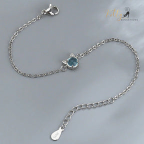 Glacier Crystal Cat Bracelet - Silver Plated - Adjustable