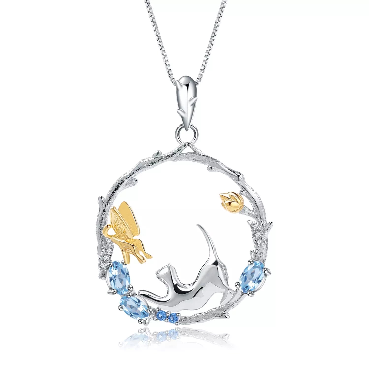 Natural Gemstone Fine Jewelry Cat Necklace in Solid 925 Sterling Silve