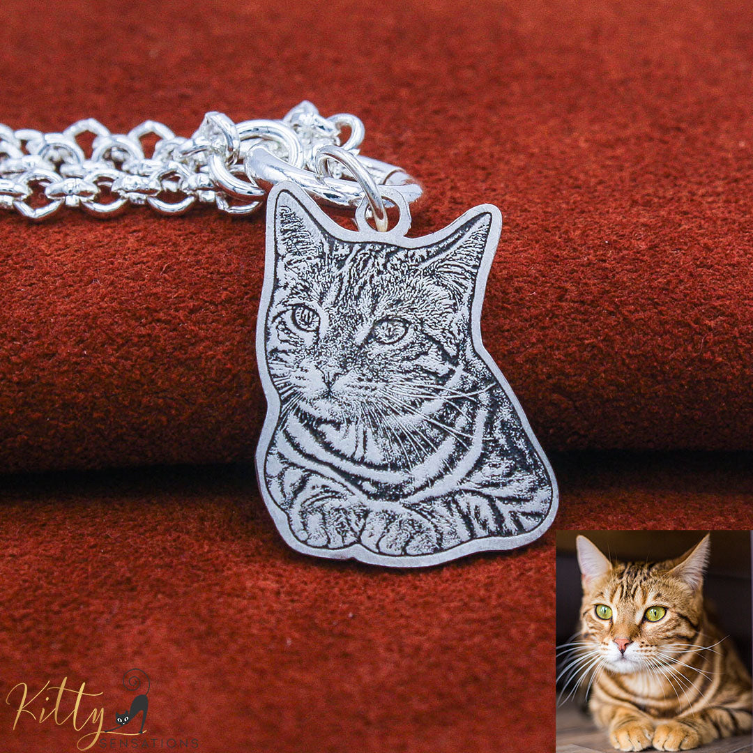 KittySensations™ Custom Cat Charm Bracelet with Personal Engraving in Solid 925 Sterling Silver or Gold Plated Titanium - Your Choice! ($59.95)